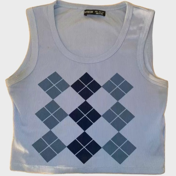 SHEIN BLUE CHECKERED RIBBED CROPPED TANK TOP SIZE S/US 4 - Picture 2 of 4